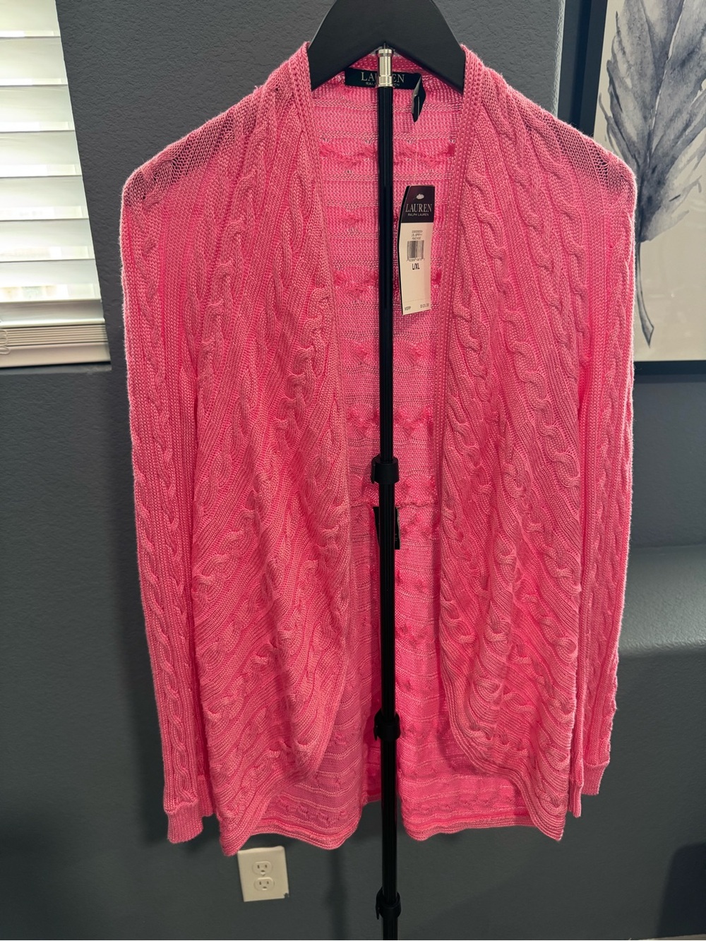 Lauren Ralph Lauren Hot Pink Cable Knit Open-Front Cardigan
